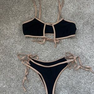 Black and tan bikini set